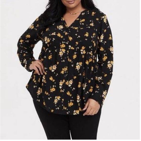 torrid Tops - Torrid Emma Babydoll Floral Challis Button Front Tunic Top Size 2X